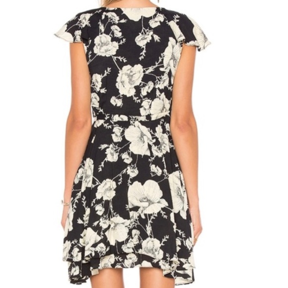Free People French Quarter Print Wrap Flutter Sleeve Minidress, Black Onyx Combo - Picture 4 of 10